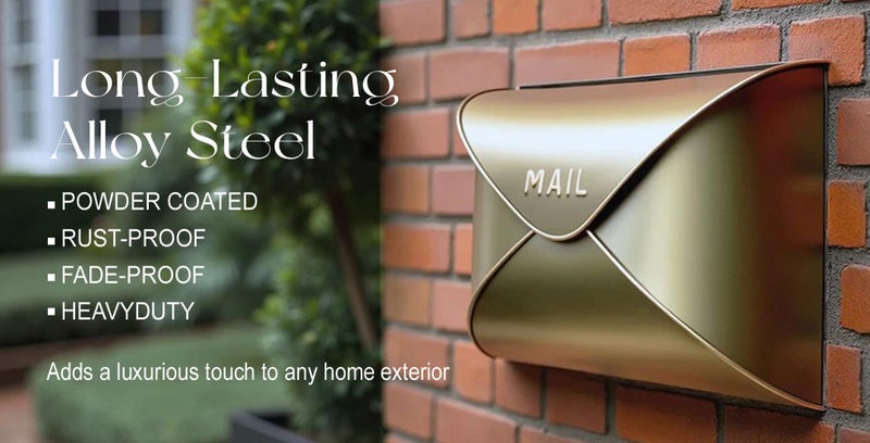 NACH Wall Mount Mailboxes for Outside, 12.5 x 5 x 10 inch Antique Brass Wall Mailboxes for Outside, Waterproof Mailboxes for Outside - Envelope Mailbox - Image 3